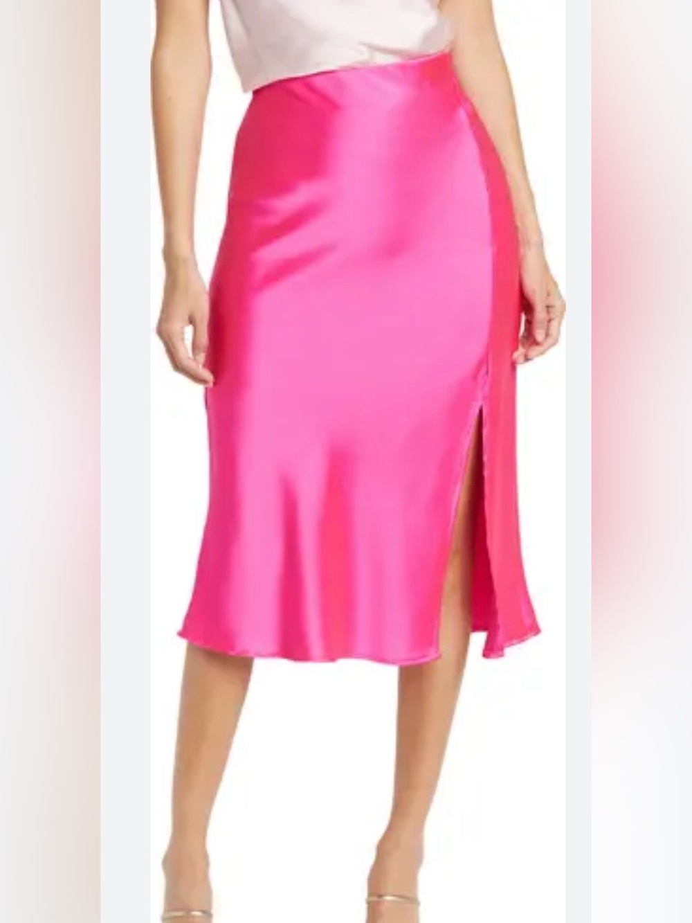 Renee C. Bright Pink Satin Midi Skirt with Side Slit Size S